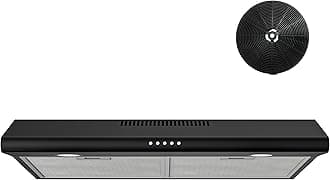 FIREGAS 30 Inch Black Under Cabinet Range Hood, Ducted/Ductless Convertible Kitchen Vent Hood with LED Light, 3-Speed Exhaust Fan, Push Button Control, Slim Stove Hood for Modern Kitchen