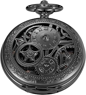 Vintage Mechanical Men's Pocket Watch, Roman Dial Clock Hand Wind Pocket Watch for Men with FOB Chain Gift