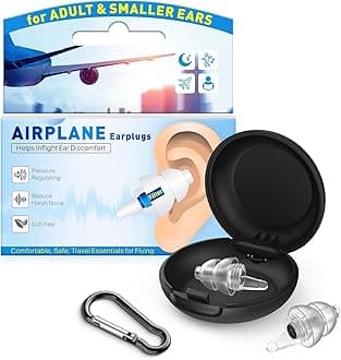 Ear Plugs for Airplane Pressure Relief & Preventing Ear Pain - Flying Travel Essentials - Comfortable Reusable Plane Earplugs for Adult/Kids 12+ with Small Ear Canals, 25dB Noise Reduction, BK