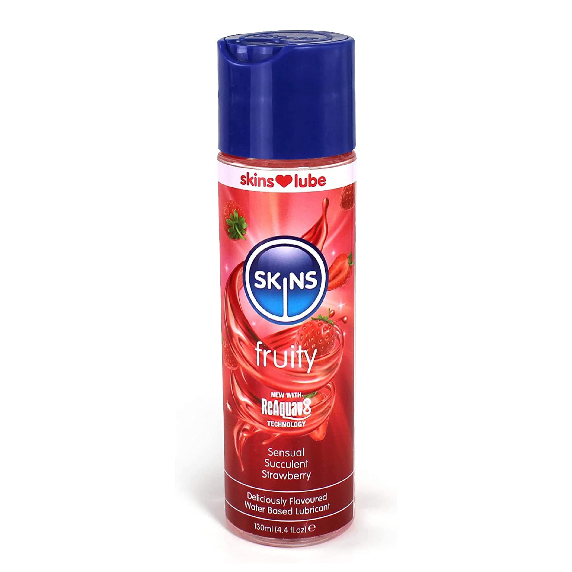 Skins Sexual Health Strawberry Flavoured Water Based Lubricant (Condom Compatible) with ReAquav8 Technology 4.4 fl oz (130ml)