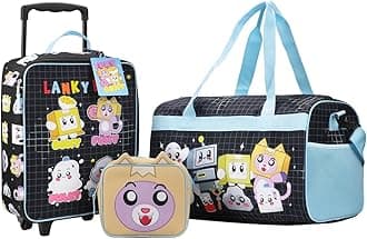 LankyBox 4-Piece Kids' Carry On Travel Set - Officially Licensed with 14" Pilot Case Duffle Bag Utility Case and Luggage Tag
