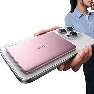 LISEN 0.3‘’ Ultra Slim MagSafe Portable Charger,5000mAh Wireless Card Slim MagSafe Battery Pack iPhone 17 Air Accessories,Magnetic Power Bank for iPhone 17 Pro Max Plus Air/16/15/14/13/12，Pink