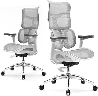 SIHOODoro S100 Ergonomic Office Chair - with Dual Dynamic Lumbar Support, 5-Level Adjustable Backrest, 4D Coordinated Armrests, 135-degree Max. Recline Angle, Suitable for Home Office (S100 White)Global Recycled StandardGlobal Recycled StandardGlobal Recycled Standard
