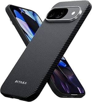 pitaka for Google Pixel 9 Case, 6.3” Slim & Light Pixel 9 Case with a Caseless Touch Feeling, 600D Aramid Fiber Made, Black/Grey(Twill)