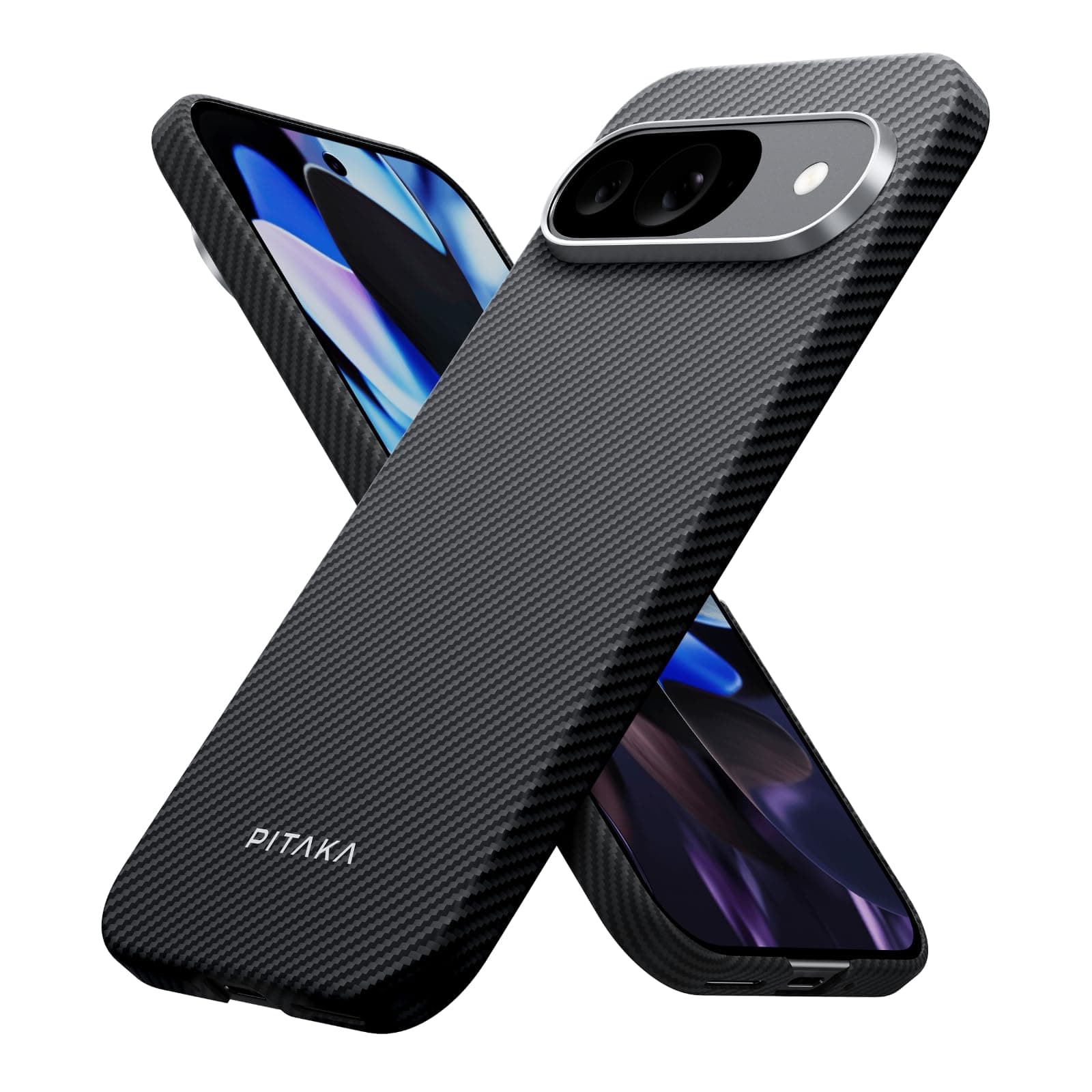 pitaka for Google Pixel 9 / Pixel 9 Pro Case, Compatible with MagSafe, Slim & Light Pixel 9 Pro Case with a Case-Less Touch Feeling, 600D Aramid Fiber Made [MagEZ Case 5 - Black/Grey(Twill)]