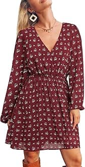 CUPSHE Women's Mini Dresses Casual Spring V Neck Chiffon Long Peasant Sleeves Flowy Spring Dress