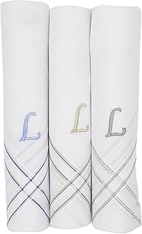Concerto Men's Fine Cotton (White) Embroidered Initial Handkerchief (Pack of 3) (Size 48 cms * 48 cms) - (A-Z)