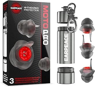 EarPeace Moto Pro Patented High Fidelity Hearing Protection - Motorcycle Earplugs for Motosports, Touring and Racing - Medium and Large Size - Noise Canceling Up to 20dB - Silver Case