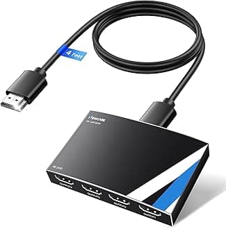 NEWCARE HDMI Splitter 1 in 4 Out [ with 4 Ft HDMI 2.0 Cable and Power Adapter], Aluminum Alloy 4Kx2K@30Hz 1×4 HDMI Splitter Mirror 1 Source Screen to 4 Monitors/TV, Not Support Extend Screen
