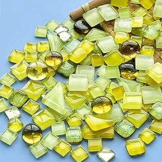 200g Mixed Color Crystal Mosaic Tiles, Tiny Mini Mosaic Tile DIY Hobbies Children Handmade Crystal Craft for Craft Bathroom Kitchen Home Decoration DIY Art Projects (Yellow Series)