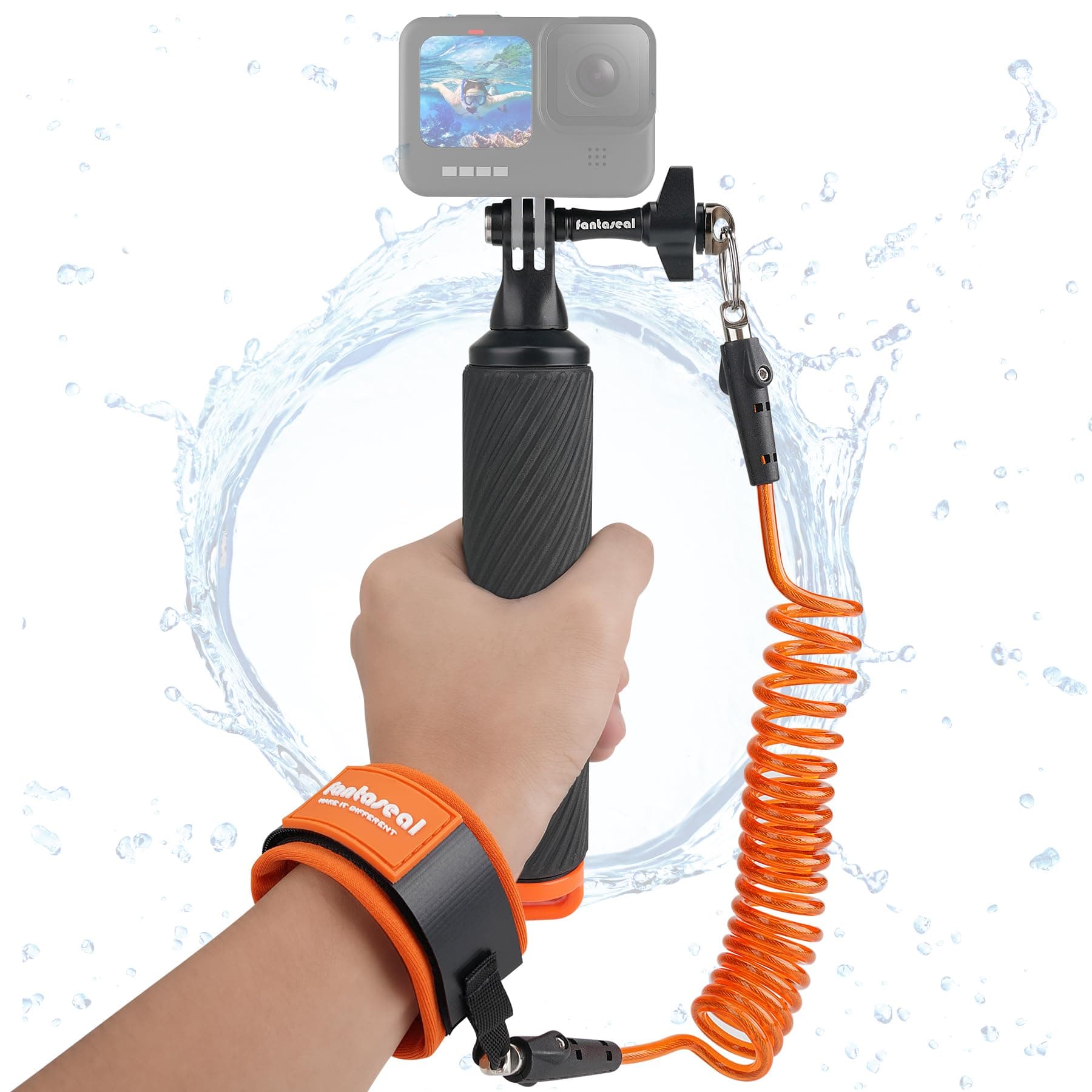 Action Camera Non-Slip Handler Floating Hand Grip Holder Mount w/Steel-cored Safety Strap for GoPro Insta360 Akaso Underwater Camcorder Scuba Diving Snorkeling Surfing Rafting Kayaking Selfie Stick