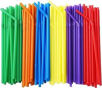 ALINK 100-Pack Solid Colors Flexible Drinking Straws, Plastic Disposable Bendy Straws - 7.75" x 0.23"