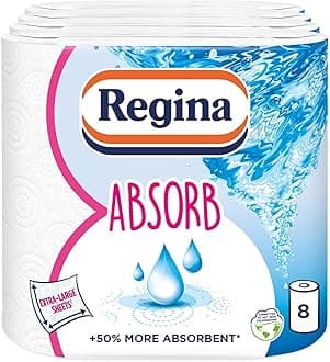 Regina Absorb Kitchen Towels – 8 Rolls Per Pack, Super Absorbent 2-ply Kitchen Towels, 75 Sheets Per Roll, Extra-large Sheets, 50percent More Absorbent Than Previous XXL Products, Easy Open Pack