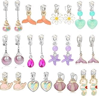 PinkSheepChristmas Clip On Earrings for Little Girls, Bling Rainbow Earrings for Kids