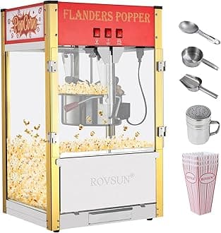 ROVSUN Popcorn Machine with 12 Ounce Kettle Makes Up to 80 Cups ETL Certified, Countertop Popcorn Maker Commercial Popcorn Machine w/Stainless Steel Scoop, Oil Spoon & 3 Popcorn Cups for Home Theater