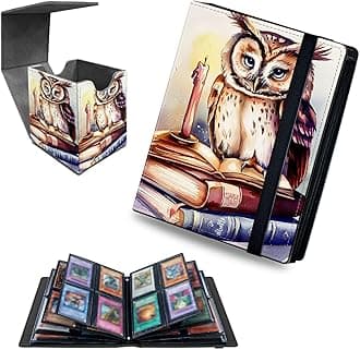 RWUTYTIUL Book Owl 4 Pocket Trading Cards Album + MTG Commander Deck Box, Trading Card Binder Holder with 240 Card Protector, Expandable PU Card Book Collectable Board Game Magic Card Binder