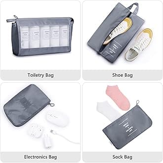 Mossio 9 Set Packing Cubes with Shoe Bag & Electronics Bag - Luggage Organizers Suitcase Travel Accessories, Grey, Large