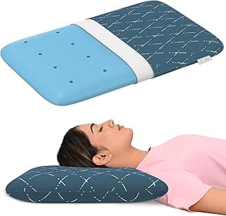 MY ARMOR Cool Gel Memory Foam Pillow Thin Size - 3 Inches, Orthopedic Pillow for Sleeping & Neck Pain Relief, Washable Blue Checks Cover - Pack of 1
