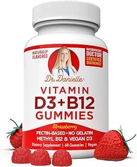 Vitamin D3, B12 Gummies by Dr. Vegan Daily Supplement for Adults & Kids, Non-GMO, Vitamin D3 1000 IU & 250 mcg Vitamin B12, 2 Month Supply (60 Gummies)
