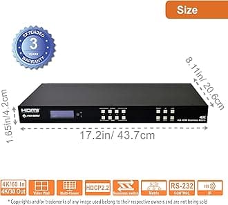 J-Tech Digital 4k 2x2 4K60Hz HDMI Video Wall Controller Multiviewer Seamless Switch Matrix | 4K60Hz Input and 4K30Hz Output, Supports HDMI, HDCP, RS-232, LAN, Downscale & Upscale, Web Control
