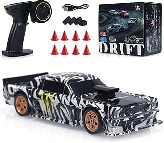 1/43 Scale Mini Racing Drift RC Car with Lights, 2.4G Electric 4WD High-Speed Remote Control Sports Car, Full Proportional Vehicle for Boys Adults Teen - RTR Version/Black White
