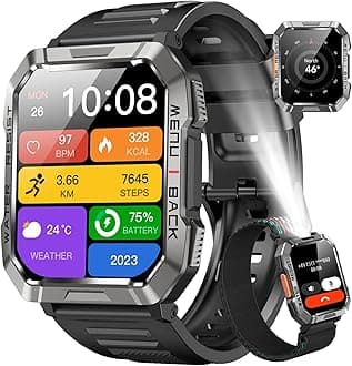 Blackview Military Smart Watch for Men - Answer/Make Calls, 2.01" Outdoor Sports Fitness Tracker with 900mAh Battery/Flashlight/Compass/Heart Rate/SpO2/Sleep, 120+ Sports Smartwatch for Android iOS
