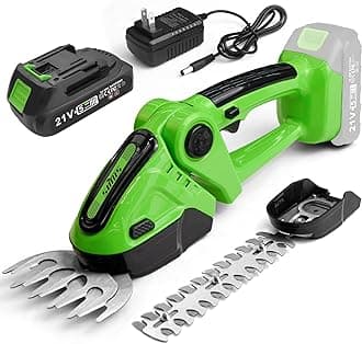 SOYUS Cordless Grass Shear, 2-in-1 Handheld Hedge Trimmers, 21V Electric Grass Trimmer & Shrubbery Trimmer, Battery Operated Hedge Trimmer for Garden/Lawn with Battery and Charger