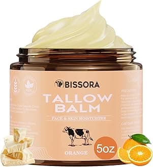 Beef Tallow for Skin, Organic Grass-Fed Beef Tallow Balm with Raw Honey & Jojoba Oil - Whipped Moisturizer for Face & Body - All-Natural Skin Care for Soft, Hydrated Skin (5 OZ, Orange)