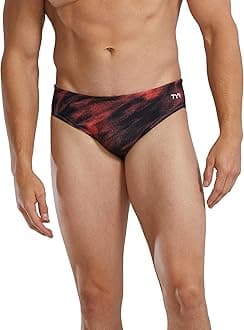 Men's Standard Durafast Elite Racer Brief Swimsuit, Red/Soren, 28