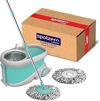 Spotzero by Milton Mop and Bucket with Wringer Set for Home, 360º Spin Mop and Bucket System with Microfiber Technology, Height Adjustable Handle, Kitchen Mop Floor Cleaning Prime Spin Mop