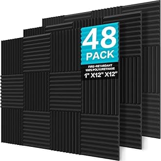 JBER 48 Pack Charcoal Acoustic Panels Studio Foam Wedges Fireproof Soundproof Padding Wall Panels 2.5 X 30 X 30cm/1" X 12" X 12"