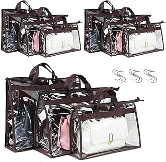 Interesse 9 Packs Dust Bags for Handbags, Clear Handbag Storage, Purse Storage Organizer for Closet, Purse Cover Hanging Closet Organizer with Zipper and Handles