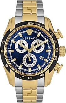 Men's V-Ray Luxury Two-Tone Stainless Steel Watch with Blue Sun-Blue Dial, 44mm Two-Tone Case, Quartz Chronograph Movement, Water Resistant to 50M, Fold-Over Clasp, Adult Men's Fashion Watch