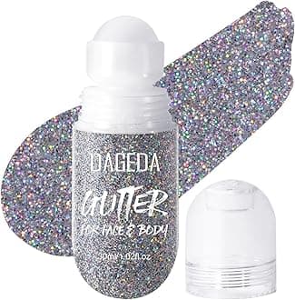 DAGEDA Body Glitter Gel, Roll-on Face Glitter for Mermaid Makeup Festival Rave Accessories, Holographic Hair Glitter Gel,Body Shimmer Halloween Makeup for Rave Party (Silver)