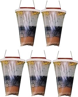 Fly Trap Bags, Hanging Fly Trap Bags, Fruit Fly Killer, Professional Trap Catches Flies, Insects and Bugs, Ranch Fly Trap with Bait for Outdoor, Gardens, Farms, Cattle farm, Horse Barn (5 Pack)