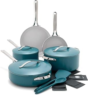 Nova 10-Piece Cookware Pots & Pans Set, Oprah’s Favorite Things 2024, PFAS-Free Ceramic Nonstick, Fry, Sauté, Stockpot, Utensils, Lids, Induction Suitable, Dishwasher & Oven Safe, Deep Teal
