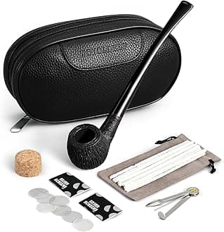 Smoking Pipe Set, Briar Tobacco Pipe with Sandblasted Finish, Premium Handmade Wooden Tobacco Pipe with Leather Bag and Smoking Accessories for Pipe Enthusiasts and Beginners