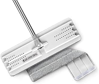 Flat Mops, Microfiber Mop for Floor Cleaning and Wall Cleaner, 50" Mop Handle with Flexible 13" Flat Head with a Microfiber Mop Pad - White