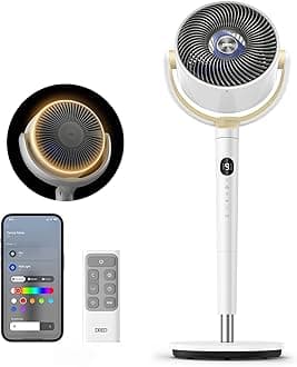 Smart Fan for Bedroom, 120° +120° Omni-Directional Oscillating Fans, 100ft Quiet Pedestal Fan with RGB Light, 9 Speeds, 6 Modes, 20dB, 8H Timer, Wi-Fi/Voice/Alexa, 37-42" Floor Fans with Remote