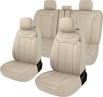 Premium Leather Car Seat Covers Full Set, Waterproof Front Seat Covers and Split Rear Bench Seat Covers for Cars,Universal Automotive Interior Covers for Sedan SUV Truck Van Pick-up, Beige