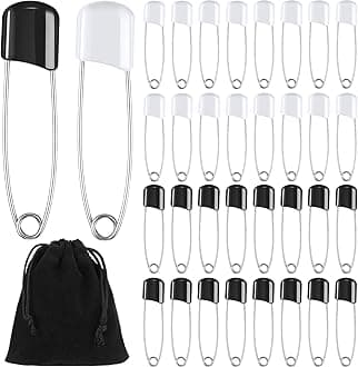 50 Pieces Diaper Pins Safety 2.2 Inch Plastic Head Cloth Diaper Nappy Pins with Locking Closures Stainless Steel with Velvet Bag(White, Black)