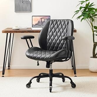 YFO Home Office Desk Chair Office Rubber Casters Ergonomic Computer Chair with Lumbar Support Adjustable Height Rolling Swivel Executive Task Armrests Chair， Black PU