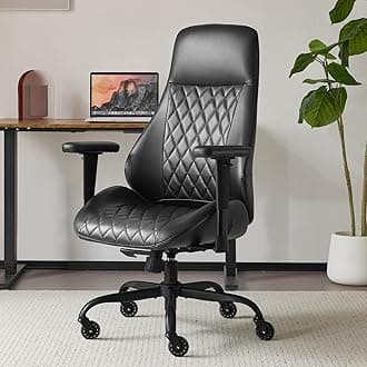 YFO Home Office Desk Chair High Back Office Rubber Chair Casters Ergonomic Computer Chair with Lumbar Support Adjustable Height Rolling Swivel Chair Executive Task Armrests Chair， Black PU