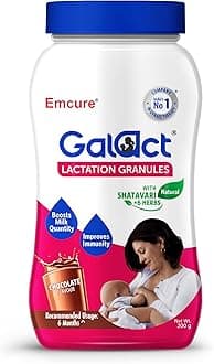 Galact Granules - Lactation Supplement for breastfeeding with Shatavari To Increase Breast Milk - Chocolate Flavour 200 G|10 Day Pack|2 Scoops Per Serving With Milk|From Emcure Pharmaceuticals Ltd