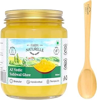 Farm Naturelle - 100% Pure A2 Sahiwal Cow Ghee - 500ml (Glass Bottle) | Traditional Vedic Bilona Method Churned | Grassfed - Natural and Fresh | Cultured Lactose and Gluten Free - Immunity Booster