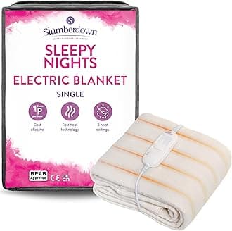 Slumberdown Sleepy Nights Electric Blanket Single - Warm, Cosy & Energy-Efficient Heated Blanket with 3 Heat Settings | BEAB-Approved, Washable & Easy-Fit Straps (135 × 65cm)