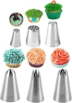 Cake Decorating Tips, 6 Pcs/Set Stainless Steel Flower Grass Icing Piping Nozzles for Cake Decorating Pastry Fondant Tools (Flower+Grass)