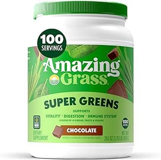 Amazing Grass Greens Blend Superfood: Super Greens Powder Smoothie Mix with Organic Spirulina, Beet Root Powder, Chlorella, Prebiotics & Probiotics, Chocolate, 100 Servings (Packaging May Vary)