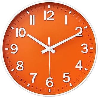 HZDHCLH Wall Clocks Battery Operated,Wall Clock Orange,10 inch Wall Clock Silent Non Ticking Modern 3D Numbers for Kitchen Bedroom Living Room Office Classroom Decor