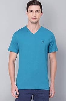 Van Heusen Men Cotton Blend Athleisure Smart Tech Regular Fit T-Shirt - Easy Stain Release, Anti Stat, Ultra Soft_60001_Turkish Blue_XL